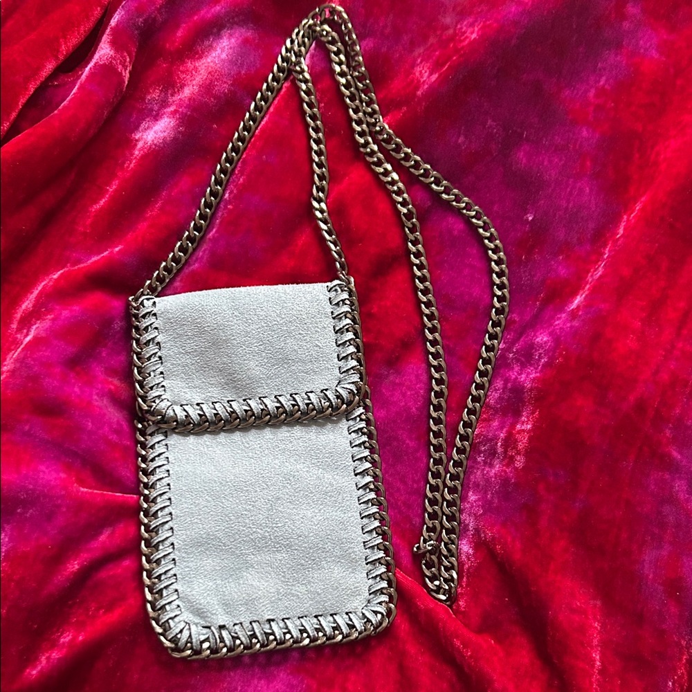 Chain-Trimmed Light Blue Crossbody Bag.